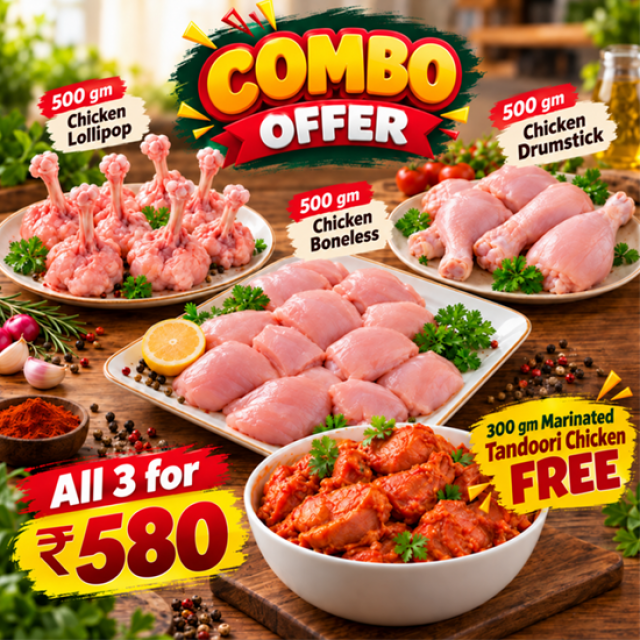 Chicken Boneless + Drumsticks + Lollipop (500 gm each)